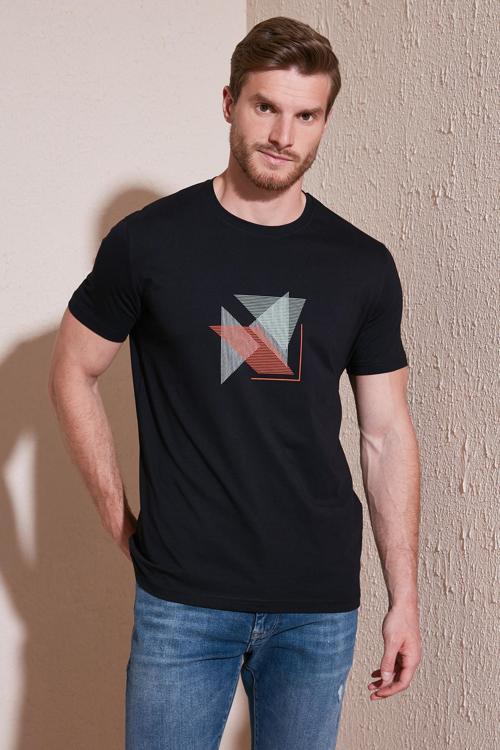 Pamuklu Slim Fit Bisiklet Yaka Erkek T Shirt 646R8290 SİYAH