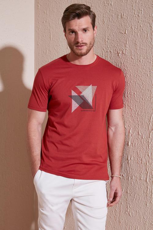 Pamuklu Slim Fit Bisiklet Yaka Erkek T Shirt 646R8290 Tarçın