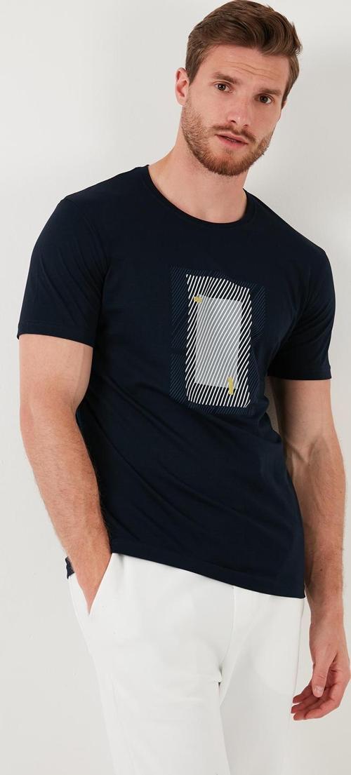 Pamuklu Slim Fit Bisiklet Yaka Erkek T Shirt 646R7930 LACİVERT