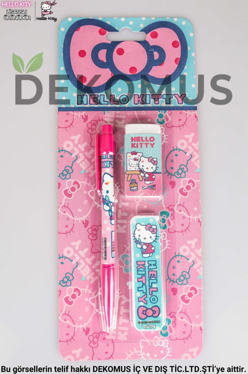 DEKOMUS İLE LİSANSLI HELLO KITTY VERSATİL UÇLU KALEM , SİLGİ VE 0.7 MM UÇ SETİ