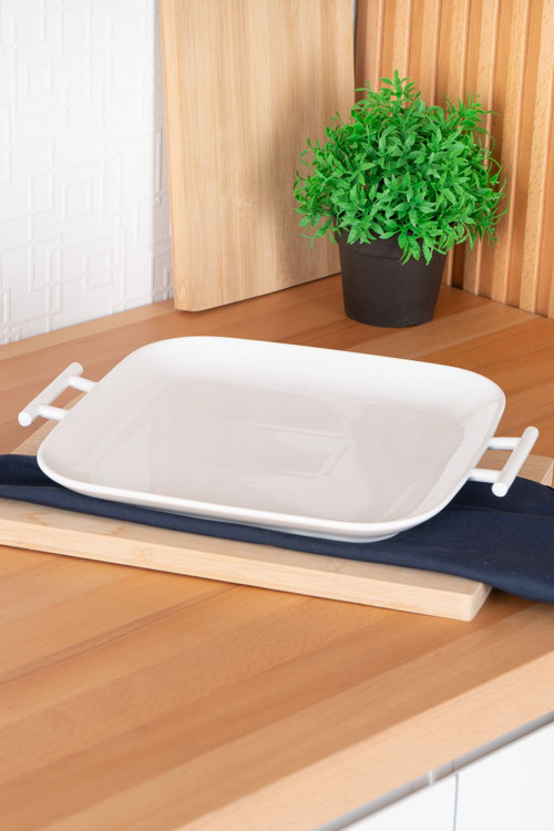 Bianco Perla Kare Kulplu Servis Tabak - 32.5 Cm
