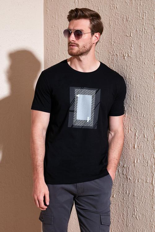 Pamuklu Slim Fit Bisiklet Yaka Erkek T Shirt 646R7930 SİYAH