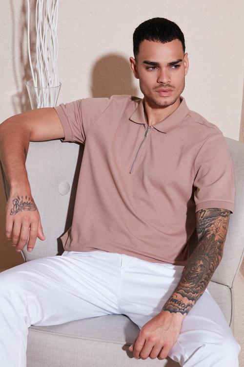 Pamuklu Regular Fit Fermuarlı Erkek Polo Yaka T Shirt 5902915 PUDRA