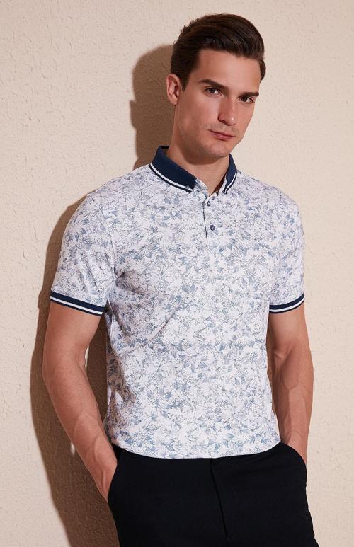 Pamuklu Slim Fit Düğmeli Erkek Polo Yaka T Shirt 646B3300 BEYAZ