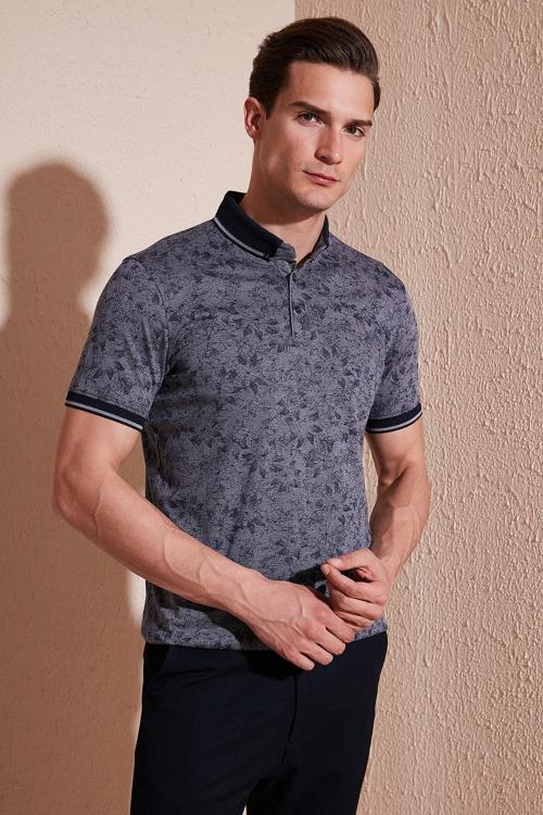 Pamuklu Slim Fit Düğmeli Erkek Polo Yaka T Shirt 646B3300 LACİVERT
