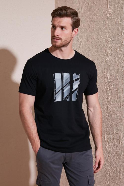 Pamuklu Slim Fit Bisiklet Yaka Erkek T Shirt 646R7950 SİYAH