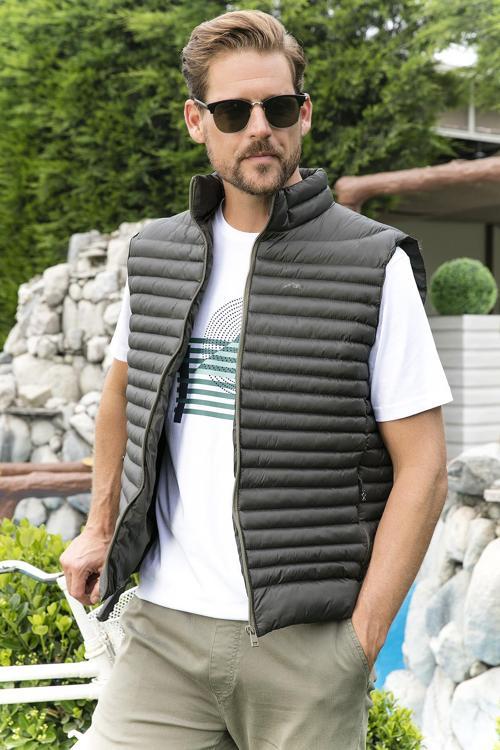 Regular Fit Dik Yaka Cepli Kapitone Şişme Erkek Yelek 497KIM HAKİ
