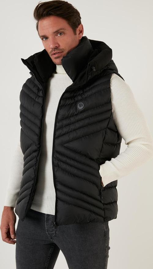 Slim Fit Kapüşonlu Dik Yaka Cepli Şişme Erkek Yelek 6274910 SİYAH