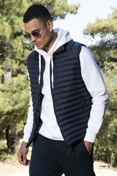 Slim Fit Suya ve Rüzgara Dayanıklı Dik Yaka Konforlu Şişme Erkek Yelek 649020 LACİVERT