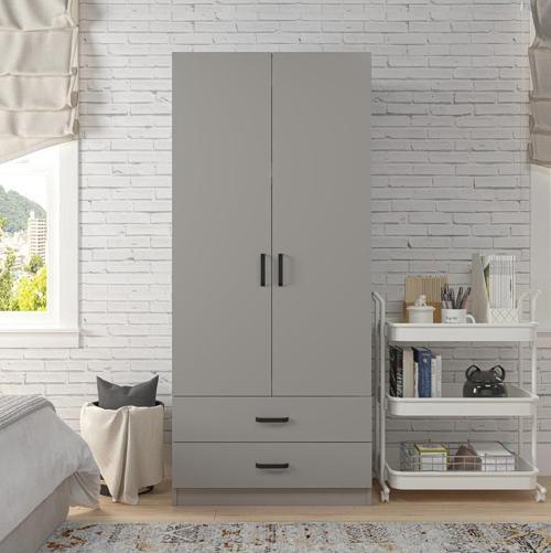 Yaman 80 Cm Luna 2 Kapaklı 2 Çekmeceli Elbise Dolabı - Gardırop