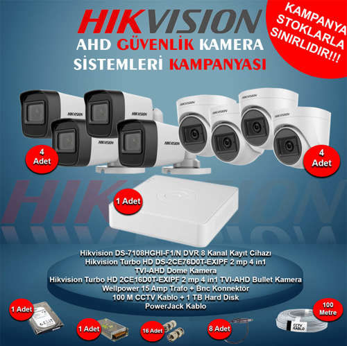 AHD 4 Adet 2 Mp Dome 4 Adet 2 Mp Bullet Güvenlik Kamera Seti