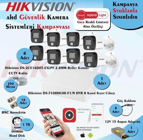 Smart Hybrid Light AHD 8 Adet Bullet Kamera 2 Mp Güvenlik Kamera Seti