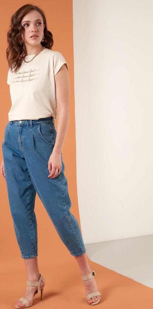 Baskılı Bisiklet Yaka % 100 Pamuk Bayan T Shirt 5864217 TAŞ