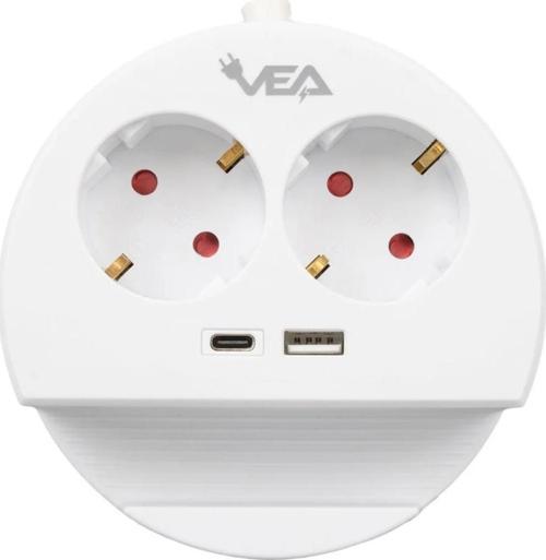 VE-G1102C 2'li USB+ Type-C Girişli Anahtarlı Grup Priz