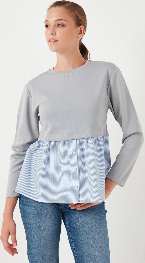 Bisiklet Yaka Gömlekli  Oversize Fit OYSHO Kumaş Bayan Sweat 5865880 GRİ