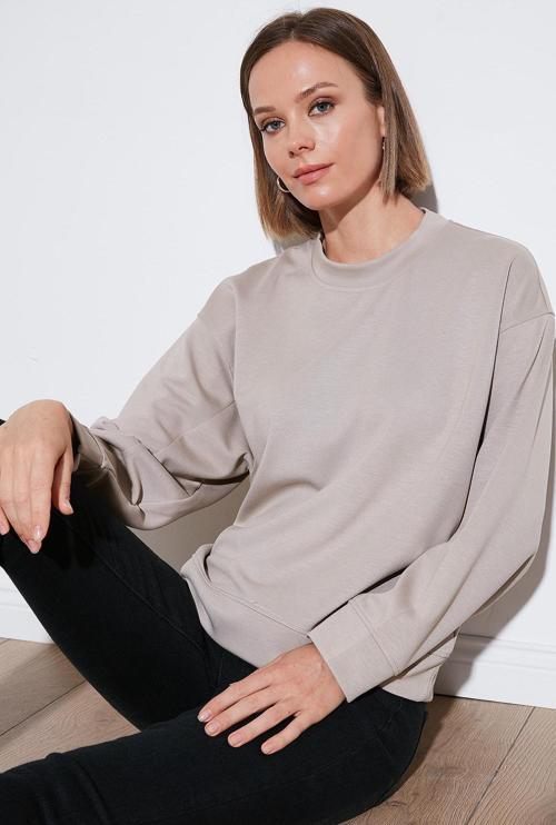 Streç Bisiklet Yaka Oversize Fit Scuba Bayan Sweat 5865879 TAŞ