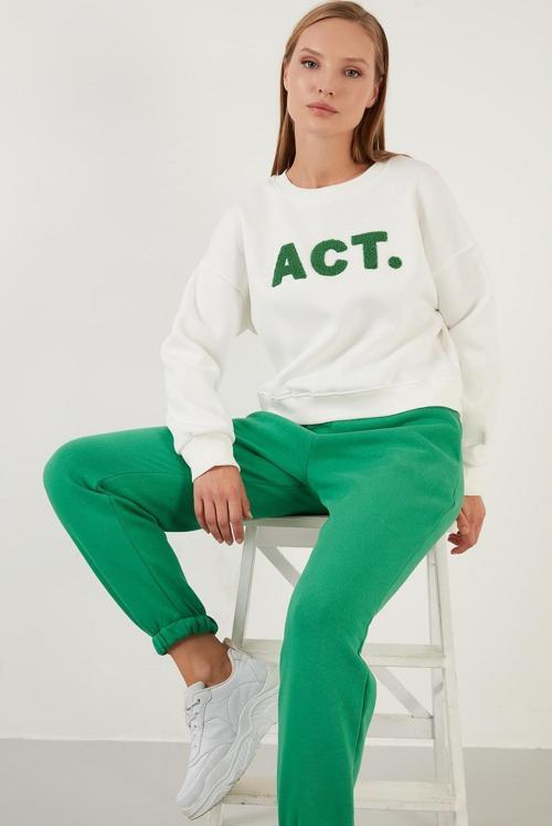 Pamuklu Oversize Bisiklet Yaka İçi Yumuşak Tüylü Şardonlu Bayan Sweat 5864879 BEYAZ