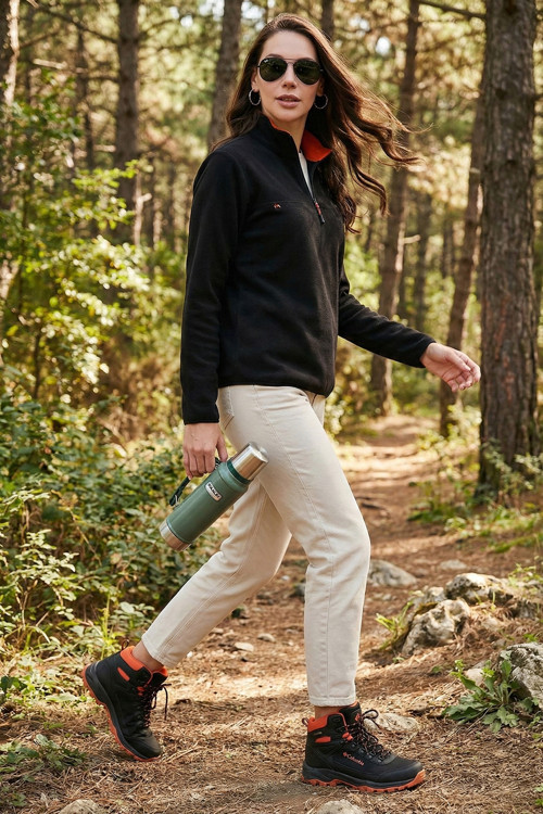 Slim Fit Yumuşak Dokulu Anti-Pilling Tüylenme Yapmayan Yarım Fermuarlı Bayan Polar 5907000 SİYAH