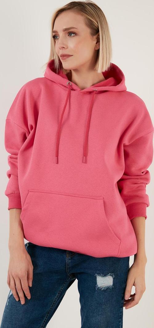 Regular Fit Pamuklu Kapüşonlu Yaka Şardonlu Kışlık Bayan Sweat 5863854 FUŞYA