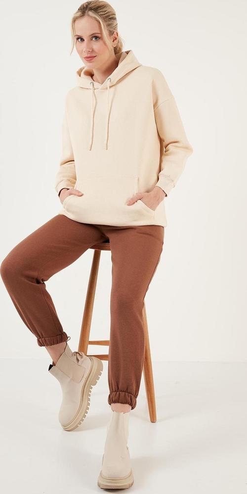 Regular Fit Pamuklu Kapüşonlu Yaka Şardonlu Kışlık Bayan Sweat 5863854 TAŞ