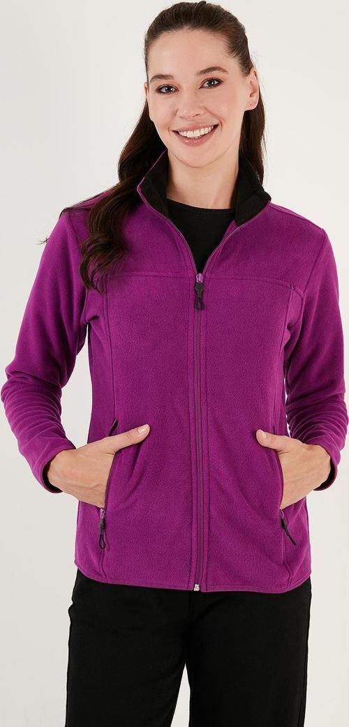 Slim Fit Anti-Pilling Tüylenme Yapmayan Fermuarlı Cepli Hırka Bayan Polar 5907002 MOR