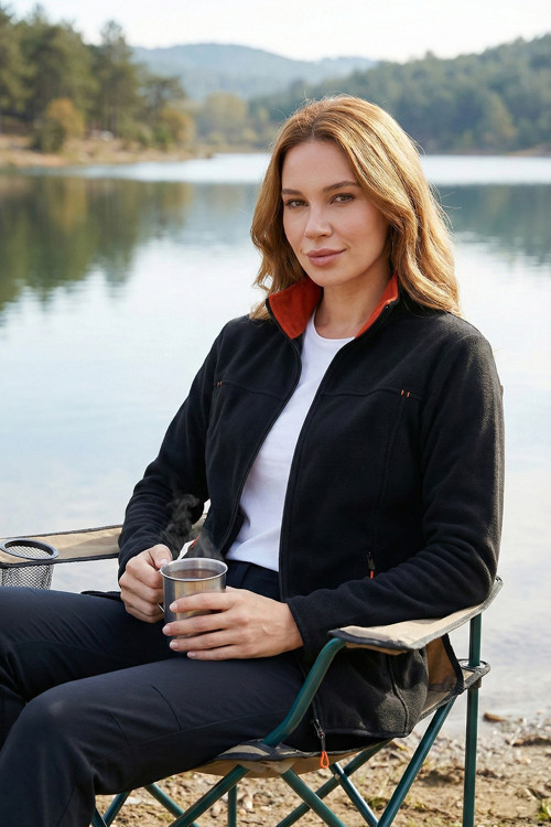 Slim Fit Anti-Pilling Tüylenme Yapmayan Fermuarlı Cepli Hırka Bayan Polar 5907002 SİYAH