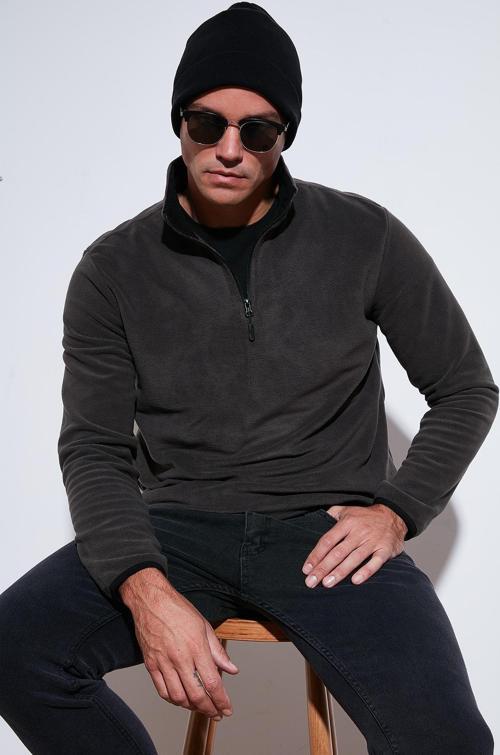 Slim Fit Yarım Fermuarlı Dik Yaka Erkek Polar 5906003 FÜME