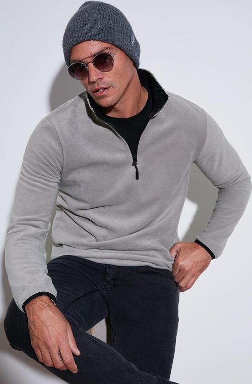 Slim Fit Yarım Fermuarlı Dik Yaka Erkek Polar 5906003 GRİ