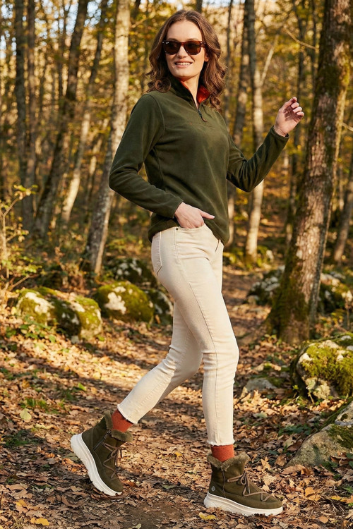 Slim Fit Yumuşak Dokulu Anti-Pilling Tüylenme Yapmayan Yarım Fermuarlı Bayan Polar 5907000 HAKİ