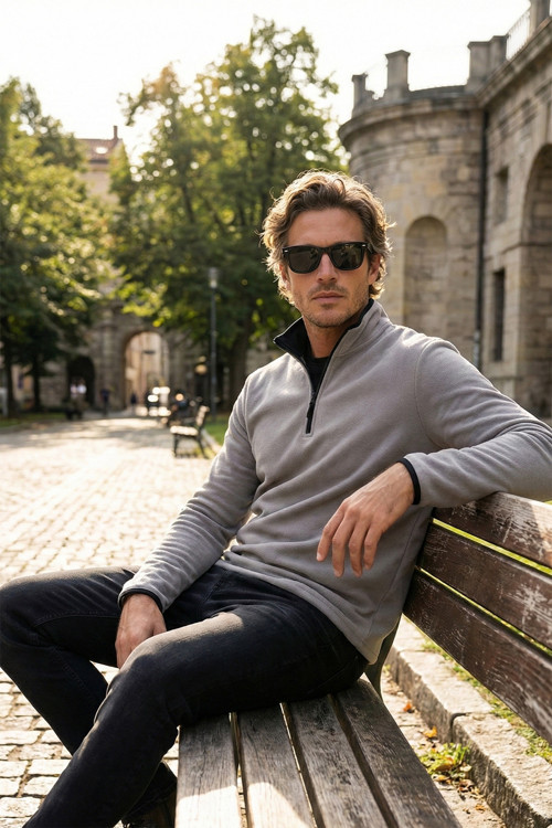 Slim Fit Yarım Fermuarlı Dik Yaka Erkek Polar 5906003 GRİ