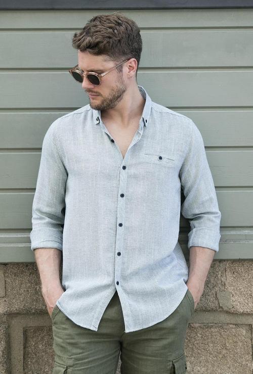 % 100 Pamuklu Slim Fit Uzun Kollu Erkek Gömlek CF21S111498 HAKİ