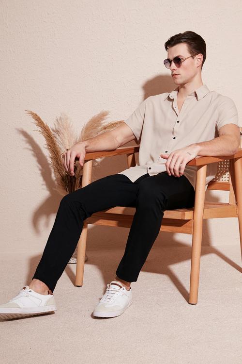 Pamuk Karışımlı Kısa Kollu Regular Fit Erkek Gömlek CF23S113139 TAŞ