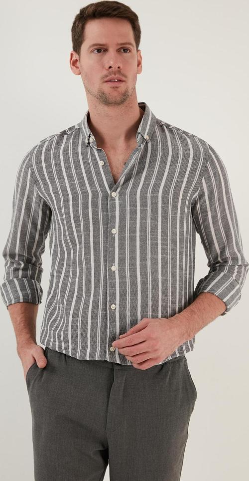 Pamuklu Çizgili Slim Fit Erkek Gömlek CF23S114294 SİYAH