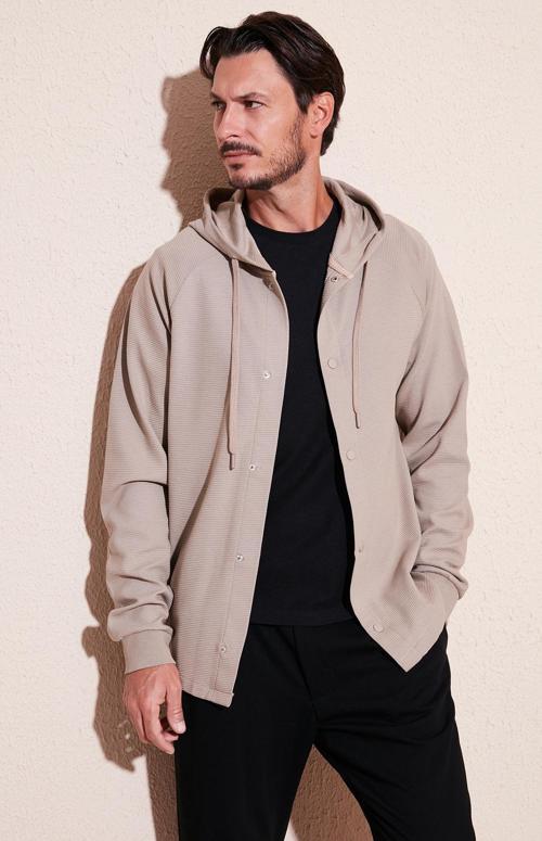 Pamuklu Kapüşonlu Relaxed Fit Erkek Gömlek 5905468 TAŞ