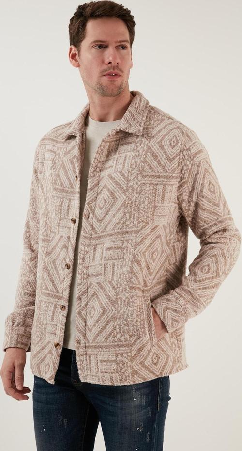 Desenli Slim Fit Cepli Kışlık Erkek Gömlek CF23W346032 VİZON