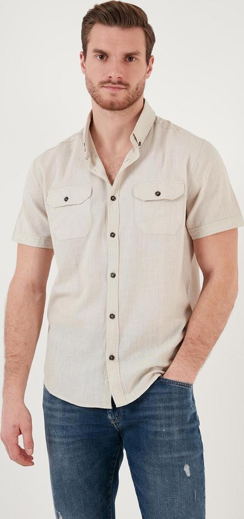 Düğmeli Yaka % 100 Pamuk Slim Fit Cepli Erkek Gömlek CF21S111153 TAŞ