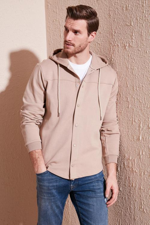 Pamuklu Regular Fit Kapüşonlu Erkek Gömlek 5905502 VİZON