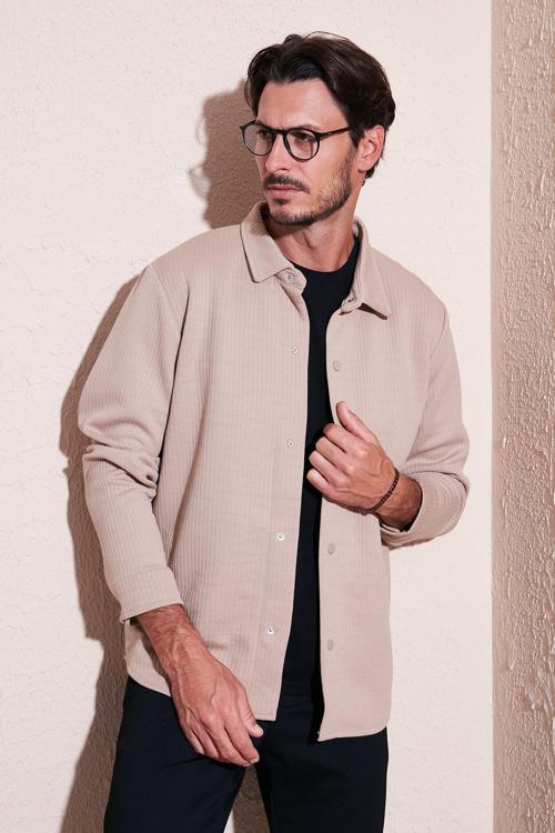 Fitilli Çıtçıtlı Relaxed Fit Erkek Gömlek 5905510 VİZON