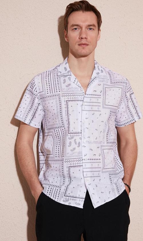 Pamuklu Regular Fit Kısa Kollu Erkek Gömlek CF24S117514 BEYAZ