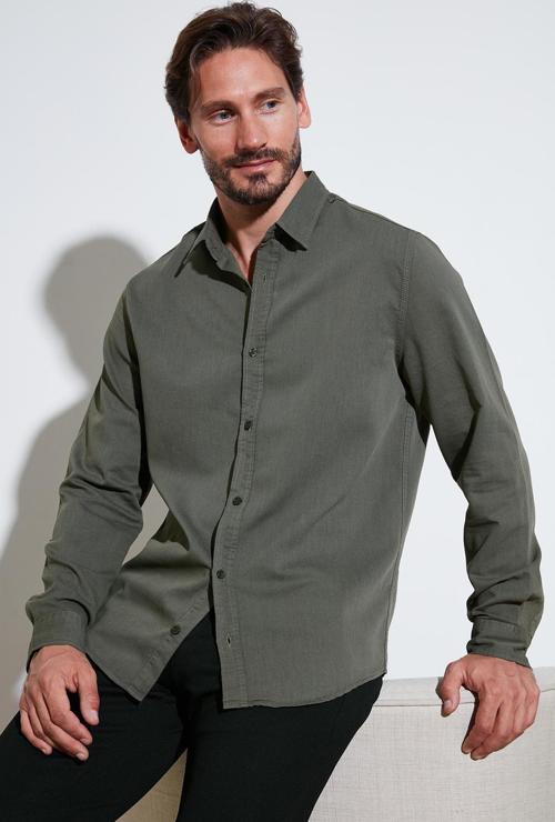 Streç Pamuklu Regular Fit Erkek Gömlek CF25W128861 HAKİ