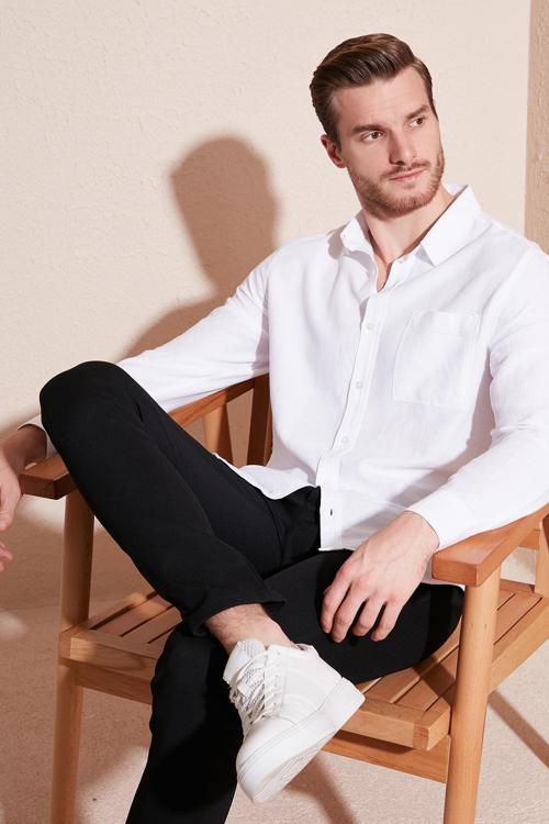 Pamuklu Regular Fit Tek Cepli Erkek Gömlek CF24S128229 BEYAZ