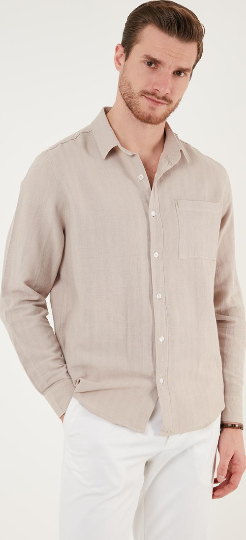 Pamuklu Regular Fit Tek Cepli Erkek Gömlek CF24S128229 TAŞ