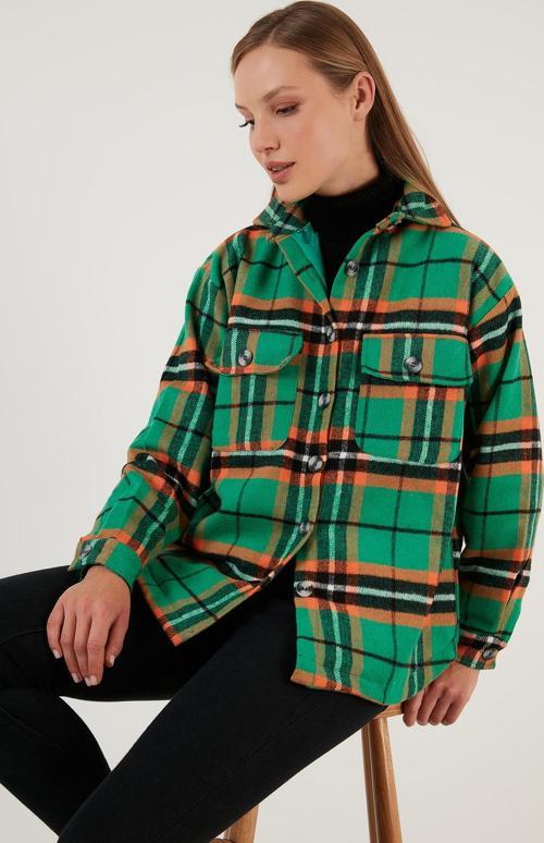 Rahat Kesim Yumuşak Dokulu Astarlı Kışlık Bayan Gömlek 42190490 YEŞİL