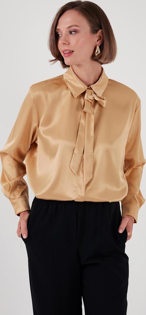 Regular Fit Bağlama Detaylı Saten Bayan Gömlek 611GO00159 GOLD