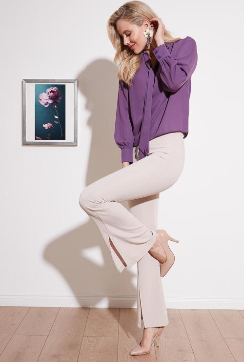 Bağlama Detaylı V Yaka Şifon Bayan Gömlek 611BZ0047 MOR