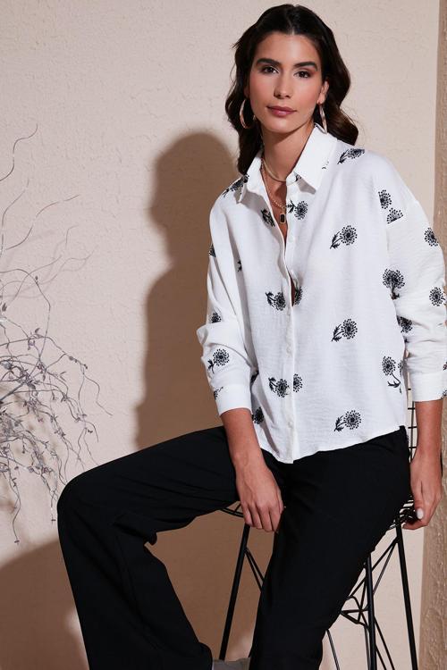Çiçekli Regular Fit Bayan Gömlek 67044532S4 BEYAZ