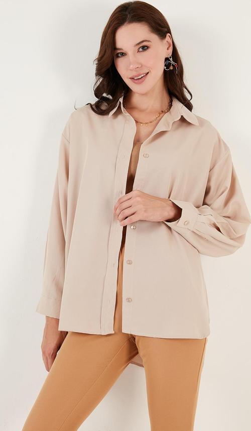 Pamuklu Oversize Dokuma Bayan Gömlek 6234760 TAŞ