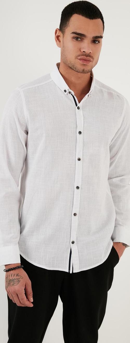 Regular Fit Düğmeli Yaka % 100 Pamuk Erkek Gömlek CF20S111871 BEYAZ
