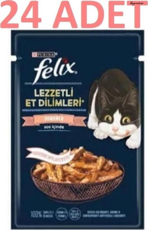 Pouch Somonlu Lezzetli Et Dilimleri Yaş Kedi Maması 80 Grx24 Adet