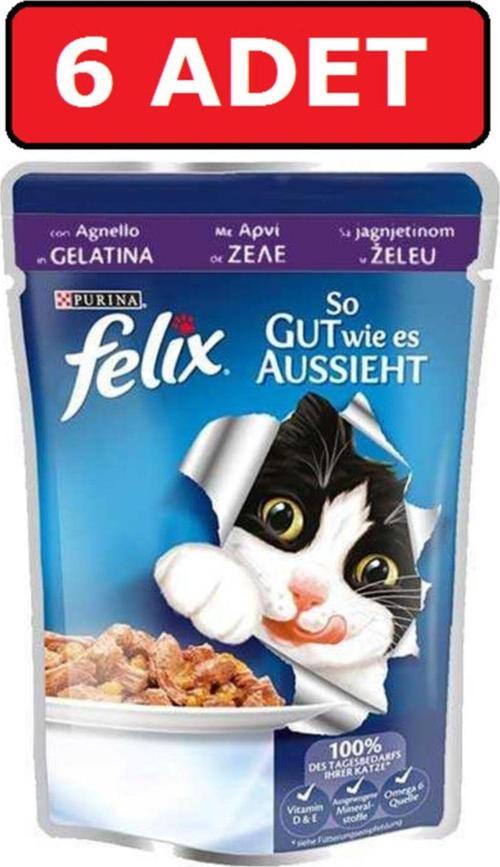 Kuzu Etli Yaş Kedi Mama 6 Adet Islak Mama Pouch